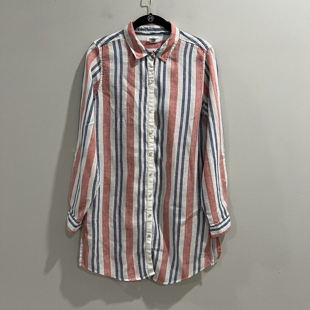 Artisan NY 100% Linen Tunic Women’s Top Size Small Long Sleeve Striped Button Up